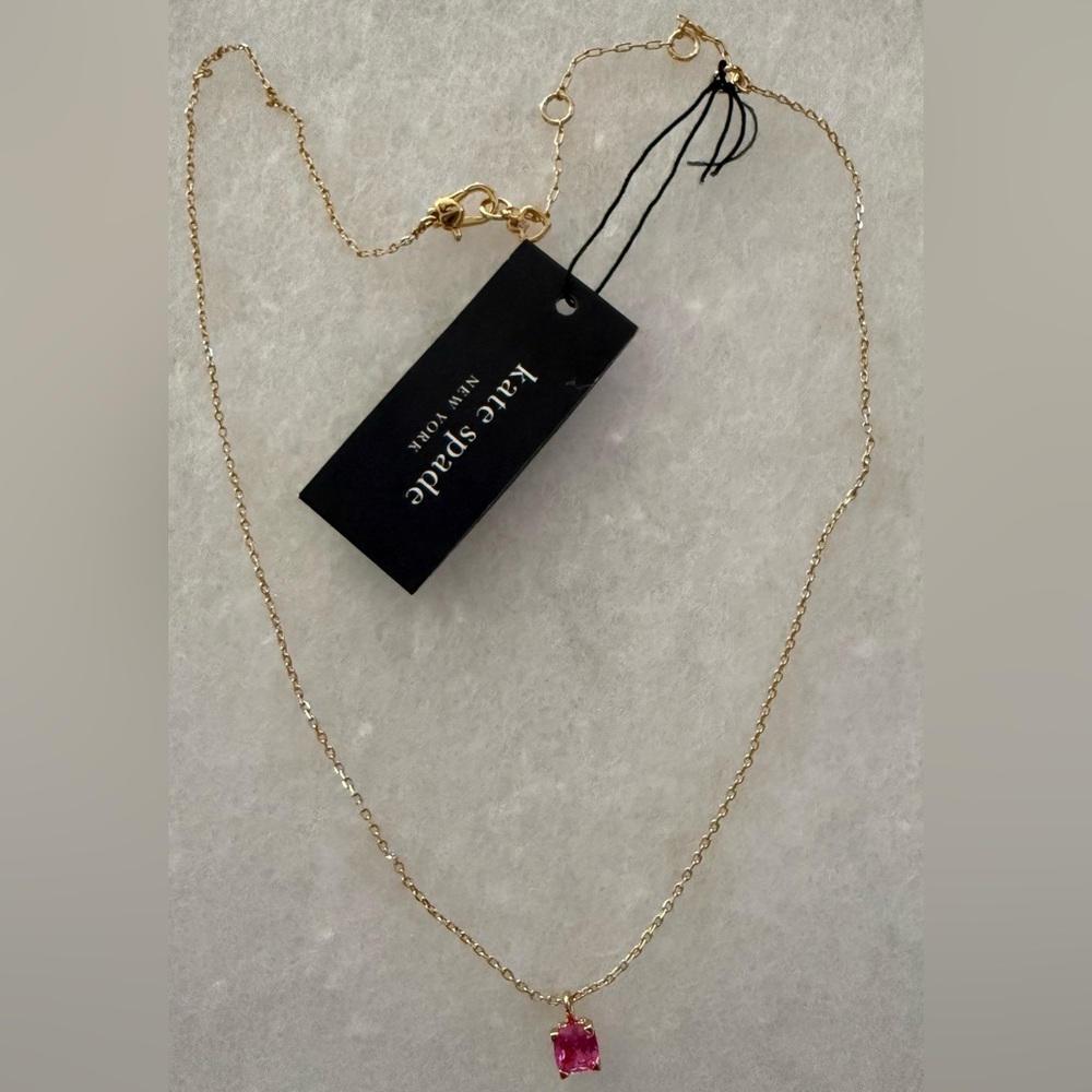 Kate Spade New York Little Luxuries Square Pendant Necklace NWT Rose Pink - Picture 2 of 6
